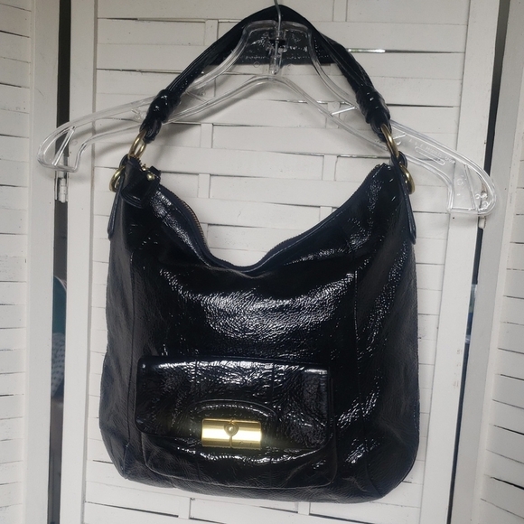 Coach Black Crackle Shimmering Leather Hobo Bag